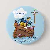 Anpassbare Noah's Ark Baby Taufe, Boy Blue Button (Vorderseite)