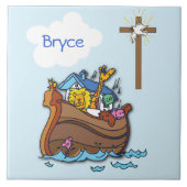 Anpassbare Noah's Ark Baby Taufe, Boy Blue Fliese (Vorderseite)