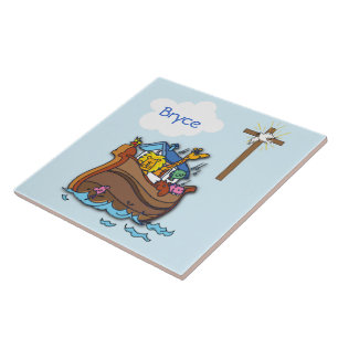 Anpassbare Noah's Ark Baby Taufe, Boy Blue Fliese