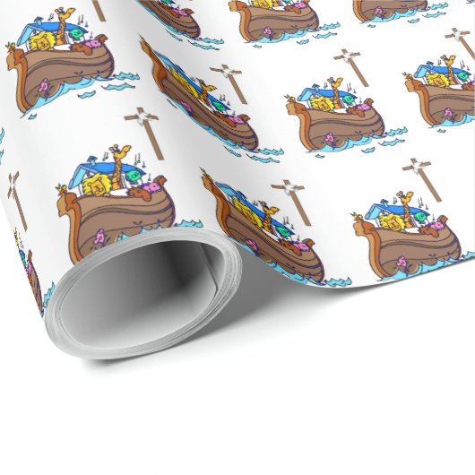 Anpassbare Noah's Ark Baby Taufe, Boy Blue Geschenkpapier (Rolleneckpunkt)
