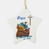 Anpassbare Noah's Ark Baby Taufe, Boy Blue Keramikornament (Rechts)
