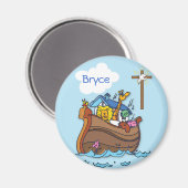Anpassbare Noah's Ark Baby Taufe, Boy Blue Magnet (Vorderseite/Rückseite)