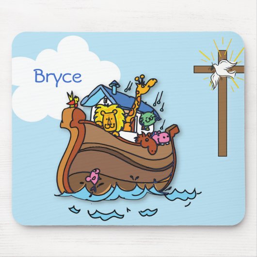Anpassbare Noah's Ark Baby Taufe, Boy Blue Mousepad (Vorne)