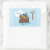 Anpassbare Noah's Ark Baby Taufe, Boy Blue Rechteckiger Aufkleber (Tasche)