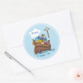 Anpassbare Noah's Ark Baby Taufe, Boy Blue Runder Aufkleber (Umschlag)