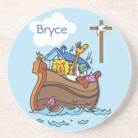 Anpassbare Noah's Ark Baby Taufe, Boy Blue Untersetzer (Vorne)