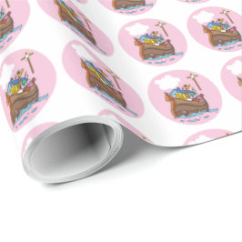 Anpassbare Noahs Ark Baby Taufe, Girl Pink Geschenkpapier