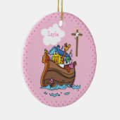 Anpassbare Noahs Ark Baby Taufe, Girl Pink Keramikornament (Rechts)
