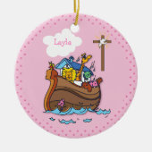 Anpassbare Noahs Ark Baby Taufe, Girl Pink Keramikornament (Vorne)