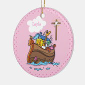 Anpassbare Noahs Ark Baby Taufe, Girl Pink Keramikornament (Links)