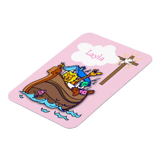 Anpassbare Noahs Ark Baby Taufe, Girl Pink Magnet (Linke Seite)