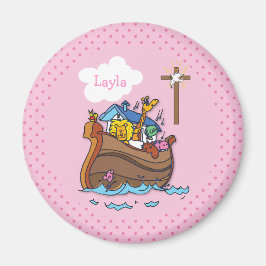 Anpassbare Noahs Ark Baby Taufe, Girl Pink Magnet