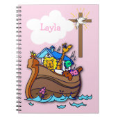 Anpassbare Noahs Ark Baby Taufe, Girl Pink Notizblock (Vorderseite)