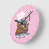 Anpassbare Noahs Ark Baby Taufe, Girl Pink Runde Wanduhr (Winkel)