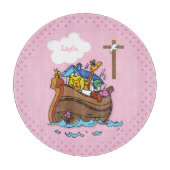 Anpassbare Noahs Ark Baby Taufe, Girl Pink Schneidebrett (Vorderseite)