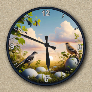 Anpassbare Nord-Spottdrossel-Naturszene  Runde Wanduhr