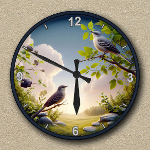 Anpassbare Nord-Spottdrossel-Naturszene  Runde Wanduhr