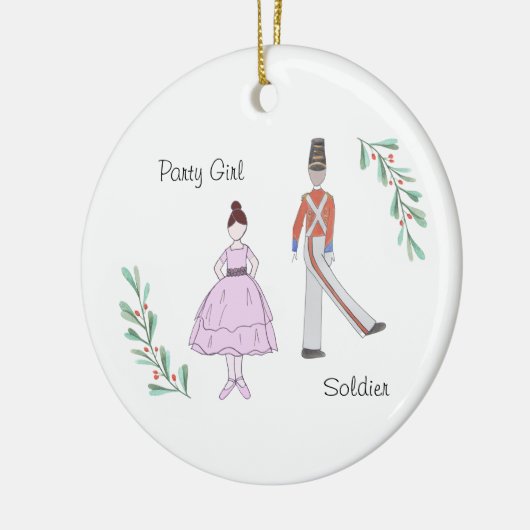 Anpassbare Nutcracker-Soldat/Party-Girl Keramik Ornament (Links)