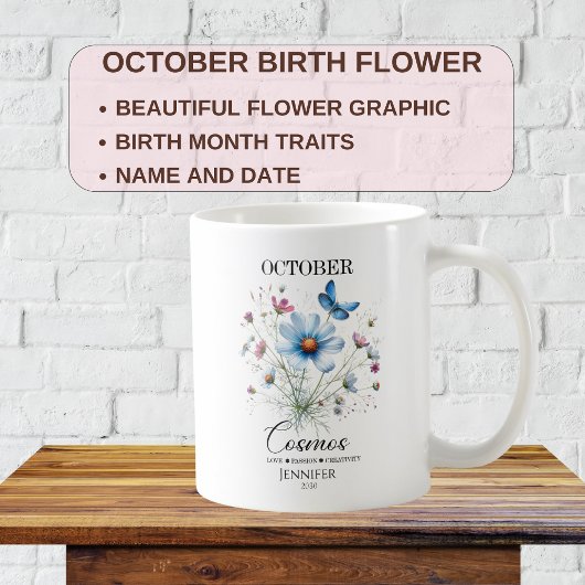 Anpassbare Oktober-Geburtstags-Cosmos-Blume Kaffeetasse
