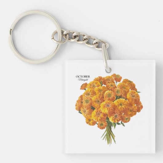 Anpassbare Oktober-Marigold-Geburtstagsgeschenk Schlüsselanhänger (Vorderseite)
