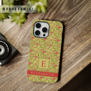 Anpassbare Olivgrüne Florale Rosa Rosenblüten iPhone 15 Pro Max Hülle