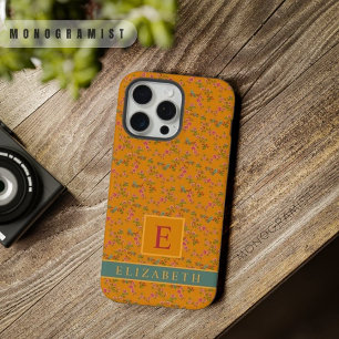 Anpassbare Orange Gelbe Florale Vogel Rosa Blume iPhone 15 Pro Max Hülle