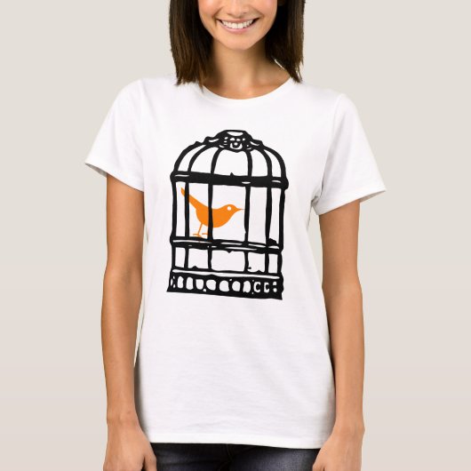 Anpassbare Orangenvögel in Käfig, Vogelkäfig T-Shirt (Vorderseite)