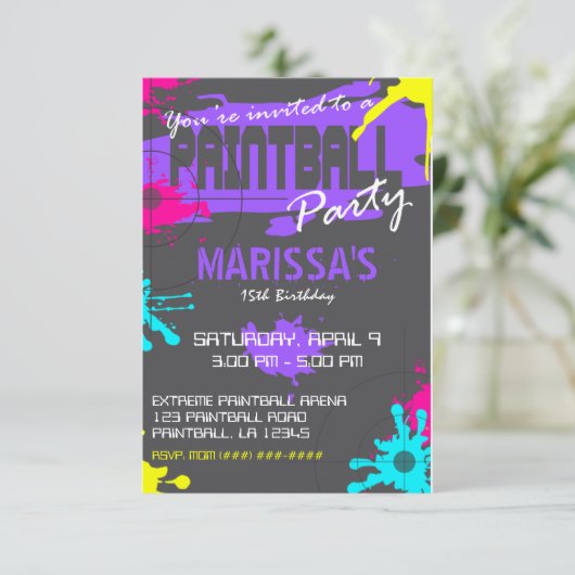 anpassbare PAINTBALL-PARTY EINLADUNG (Stehend Vorderseite)