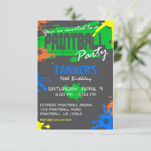 anpassbare PAINTBALL-PARTY EINLADUNG (Stehend Vorderseite)