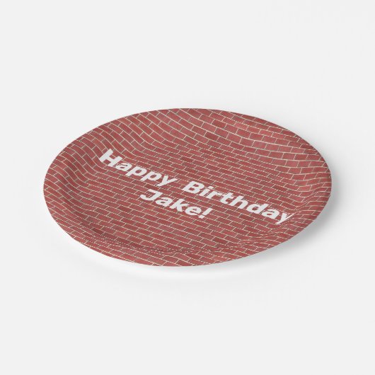 Anpassbare Papierplatte aus Red Brick Wall Pappteller (Schrägansicht)