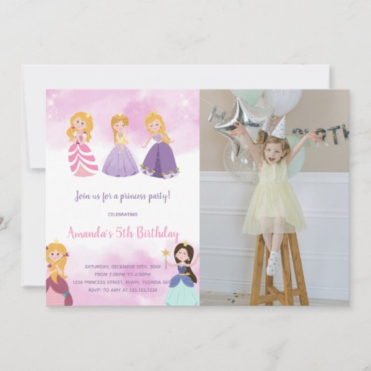 Anpassbare Party Einladungen von Princess für Kind (Vorderseite)
