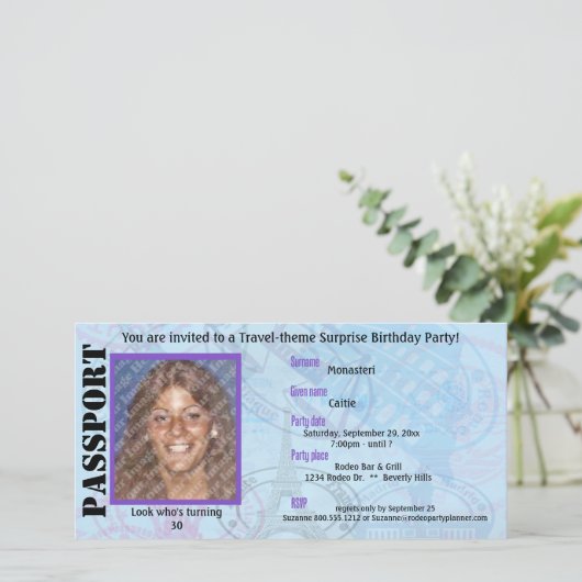 Anpassbare Passport-Party Einladung (Stehend Vorderseite)