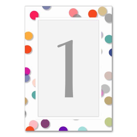 Anpassbare Polka Dot Confetti Tischnummer Card (Vorderseite)
