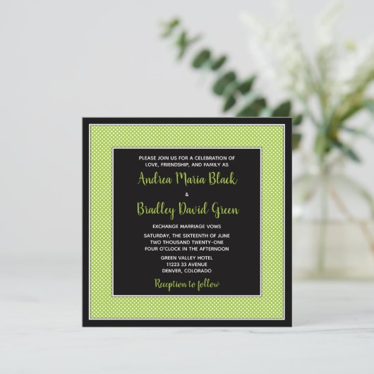 Anpassbare Polka Dot Wedding Einladung - Grün (Stehend Vorderseite)