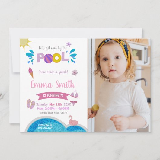 Anpassbare Pool-Party Einladungen für Kinder (Vorderseite)