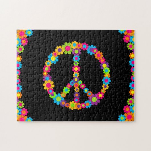 Anpassbare Pop Blume Power Frieden Puzzle (Horizontal)