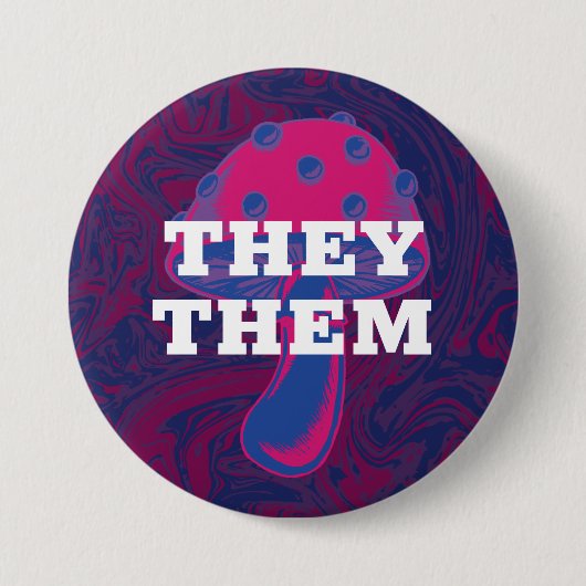 Anpassbare Pronouns Bisexuelle Fahne Mushroom Button (Vorderseite)
