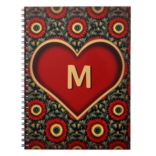 Anpassbare Red Vintag Heart Monogram Notebooks Notizblock (Vorderseite)