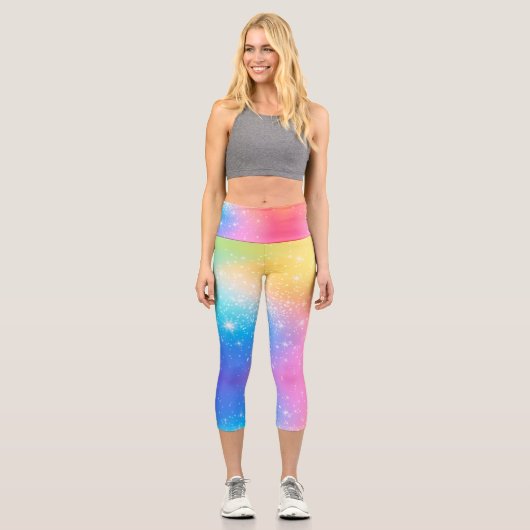 Anpassbare Regenbogen-Hochtaillen-Capris Capri Leggings (Vorderseite)