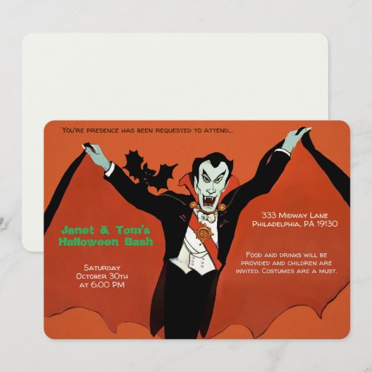 Anpassbare Retro-Dracula Einladung (Vorne/Hinten)
