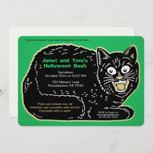 Anpassbare Retro-Halloween-Katze Einladung (Vorne/Hinten)