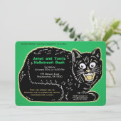 Anpassbare Retro-Halloween-Katze Einladung (Stehend Vorderseite)