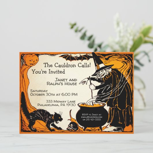 Anpassbare Retro Hexeneinladung Einladung (Stehend Vorderseite)