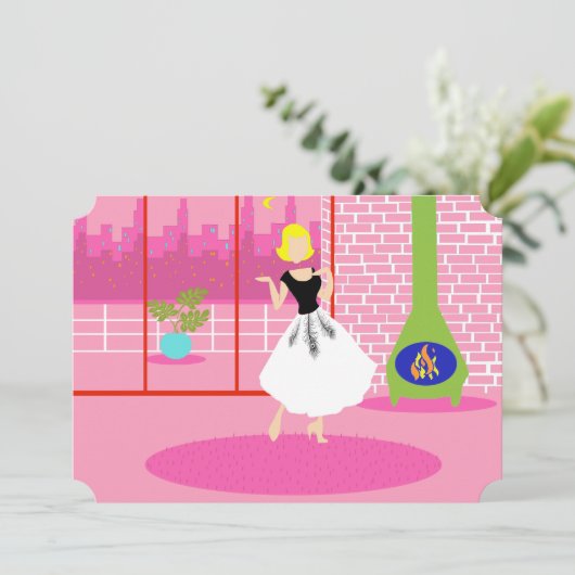 Anpassbare Retro in rosa Einladung (Stehend Vorderseite)