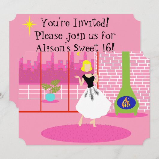 Anpassbare Retro in rosa Einladung (Vorne/Hinten)