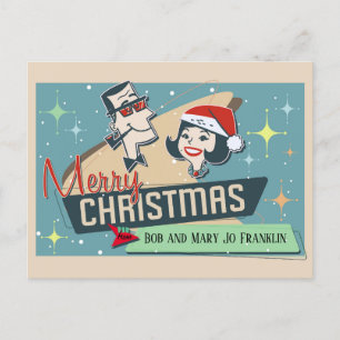 Anpassbare Retro-Paar-Weihnachtskarte im Vintage-S Postkarte