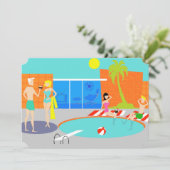 Anpassbare Retro-Pool-Party Einladung (Stehend Vorderseite)