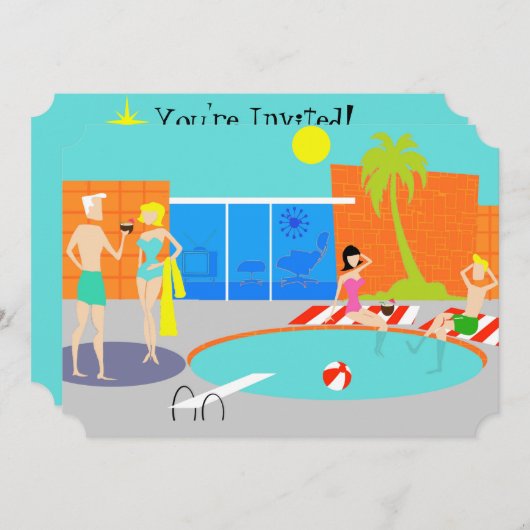 Anpassbare Retro-Pool-Party Einladung (Vorne/Hinten)