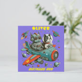 Anpassbare Retro-Roboter und -Katze im Weltraum (Stehend Vorderseite)