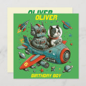 Anpassbare Retro-Roboter und -Katze im Weltraum Einladung (Vorne/Hinten)